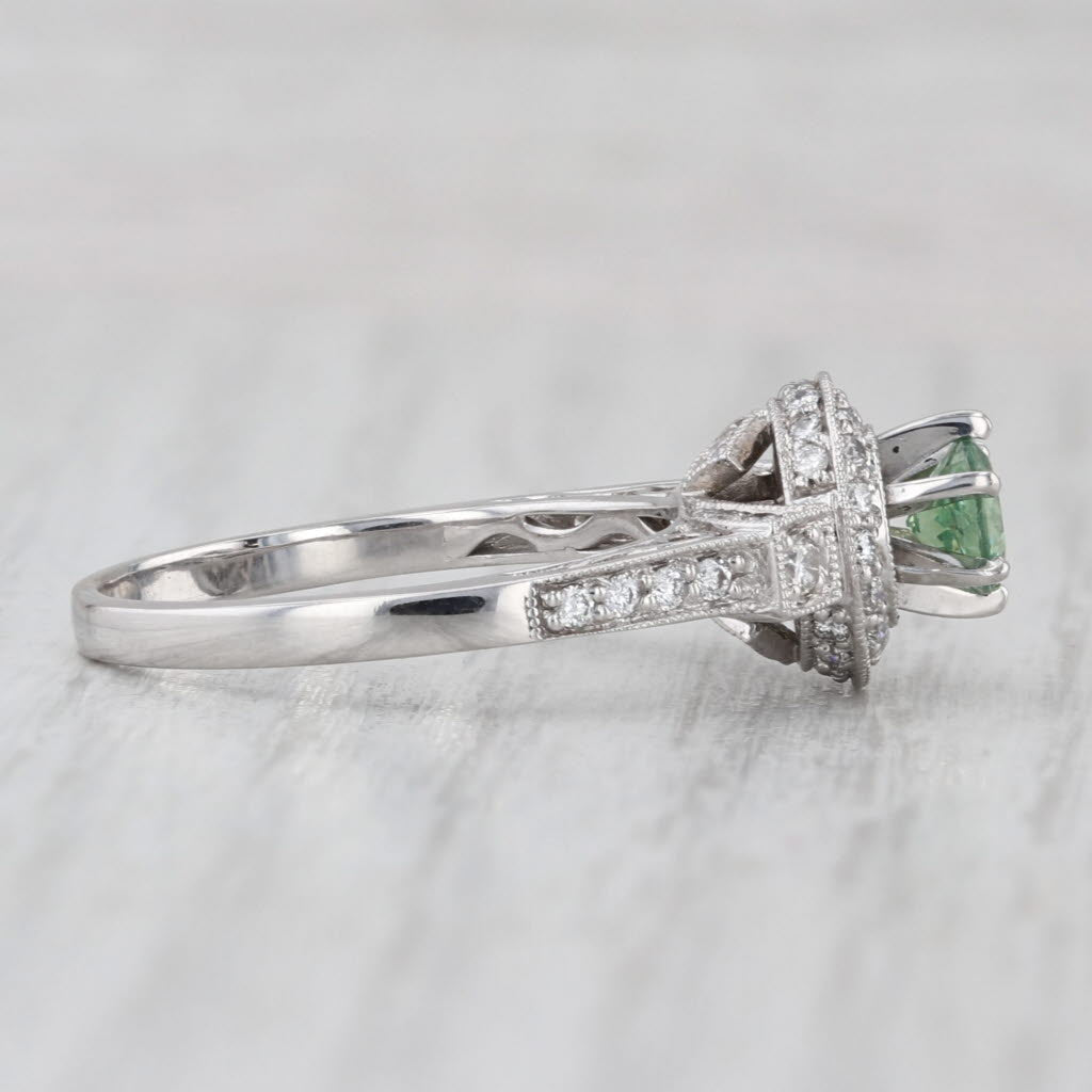 0.85ctw Demantoid Garnet Diamond Halo Ring 18k White Gold Size 7.75 Engagement