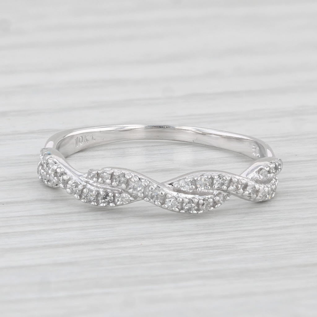 Light Gray Woven Diamond Band 10k White Gold Size 9 Ring Stackable Wedding Anniversary
