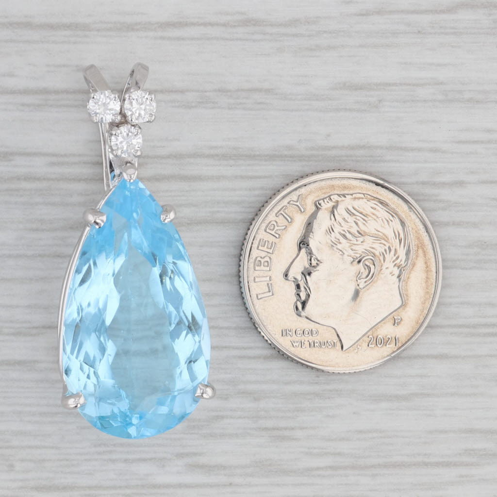 Gray 13.85ctw Blue Topaz Diamond Teardrop Pendant 14k White Gold Statement