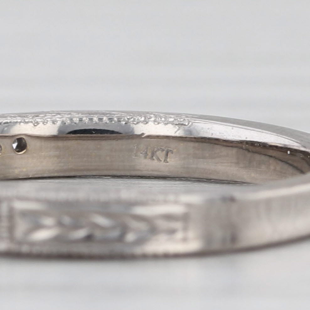 0.10ctw Diamond Wheat Etched Wedding Ring 14k White Gold Size 7 Stackable Band