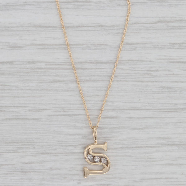 Diamond Letter Initial S Pendant Necklace 14k Yellow Gold 17" Rope Chain