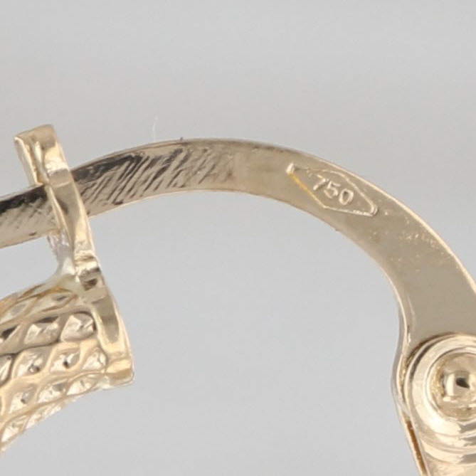 Crosshatch Pattern Small Hoop Earrings 18k Yellow Gold Snap Top Huggie Hoops