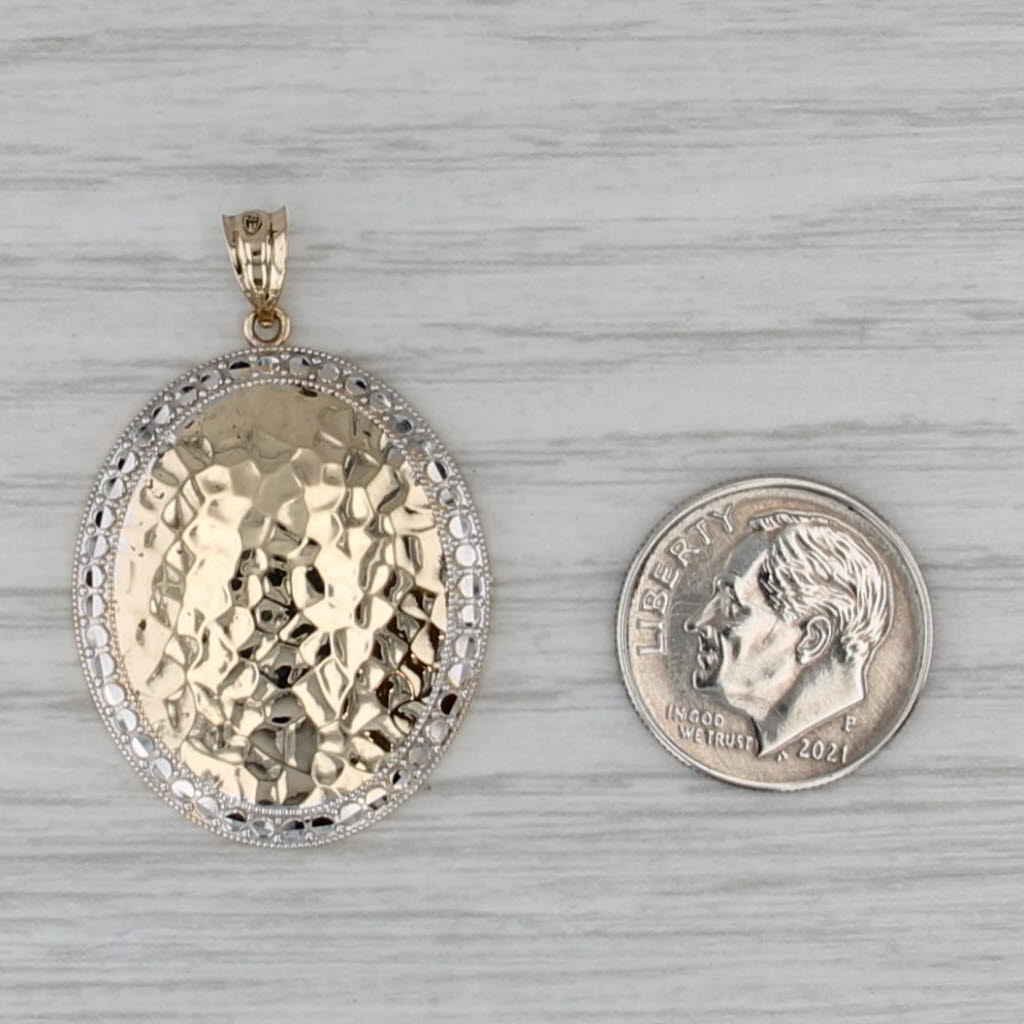 Hammered 2-Toned Oval Drop Pendant 14k Yellow White Gold