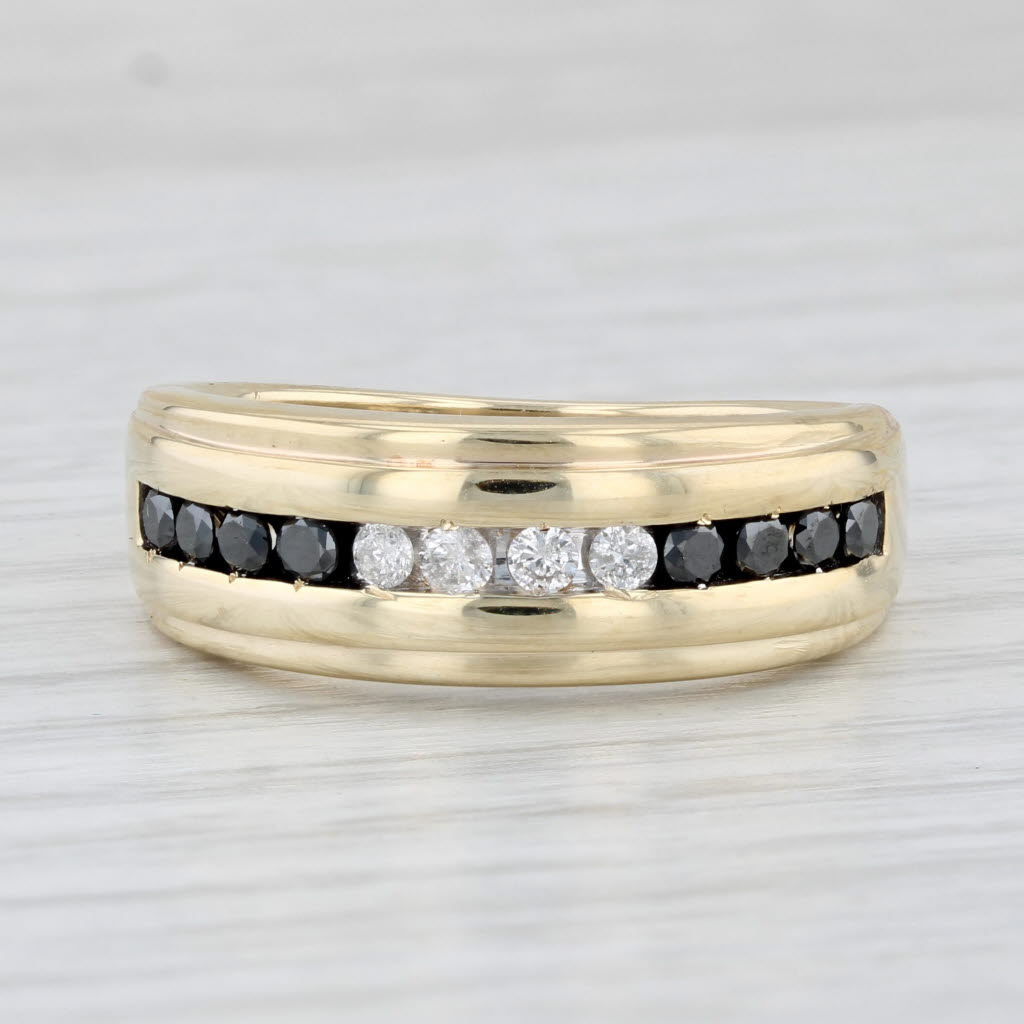 Light Gray 0.48ctw Black White Diamond Ring 10k Yellow Gold Size 10 Men's Wedding Band