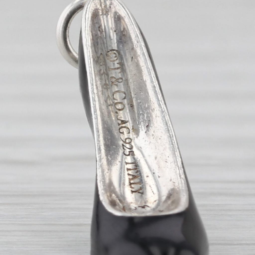 Tiffany Stiletto Charm Sterling Silver Black Enamel High Heel Pendant