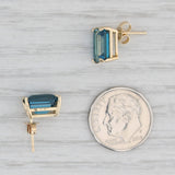 Light Gray 6ctw Emerald Cut London Blue Topaz Stud Earrings 14k Yellow Gold Solitaire Studs