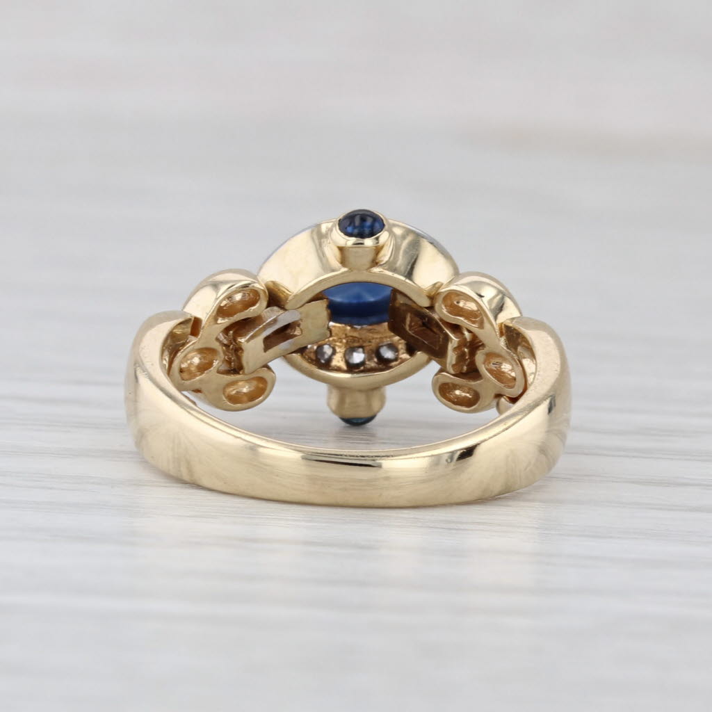 Blue Sapphire Diamond Ring 14k Yellow Gold Size 6.5 Flexible Top