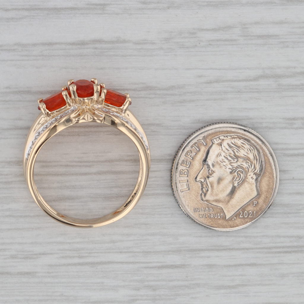 Gray 1.05ctw Fire Opal Diamond Three Stone 14K Yellow Gold Ring Size 7.25