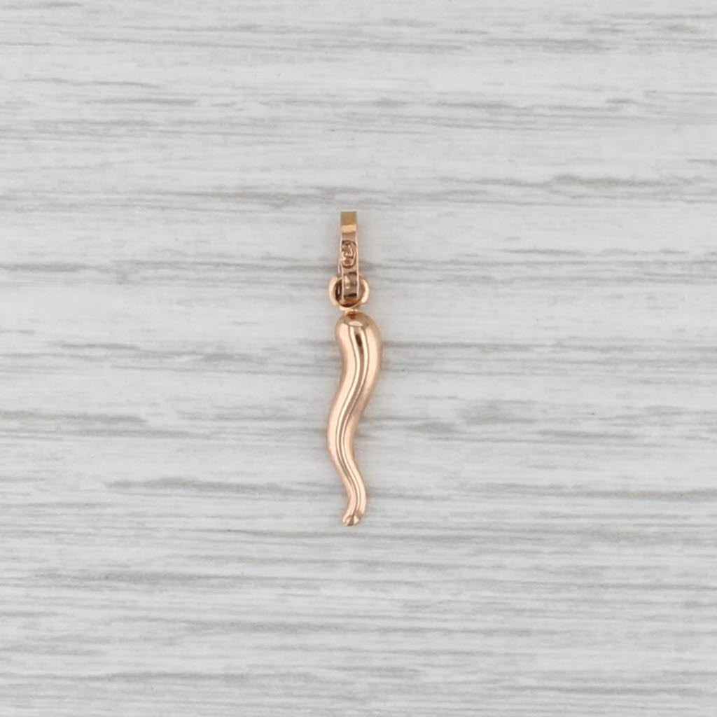 Italian Horn Charm Pendant 18k Rose Gold Small Drop Good Luck Talisman