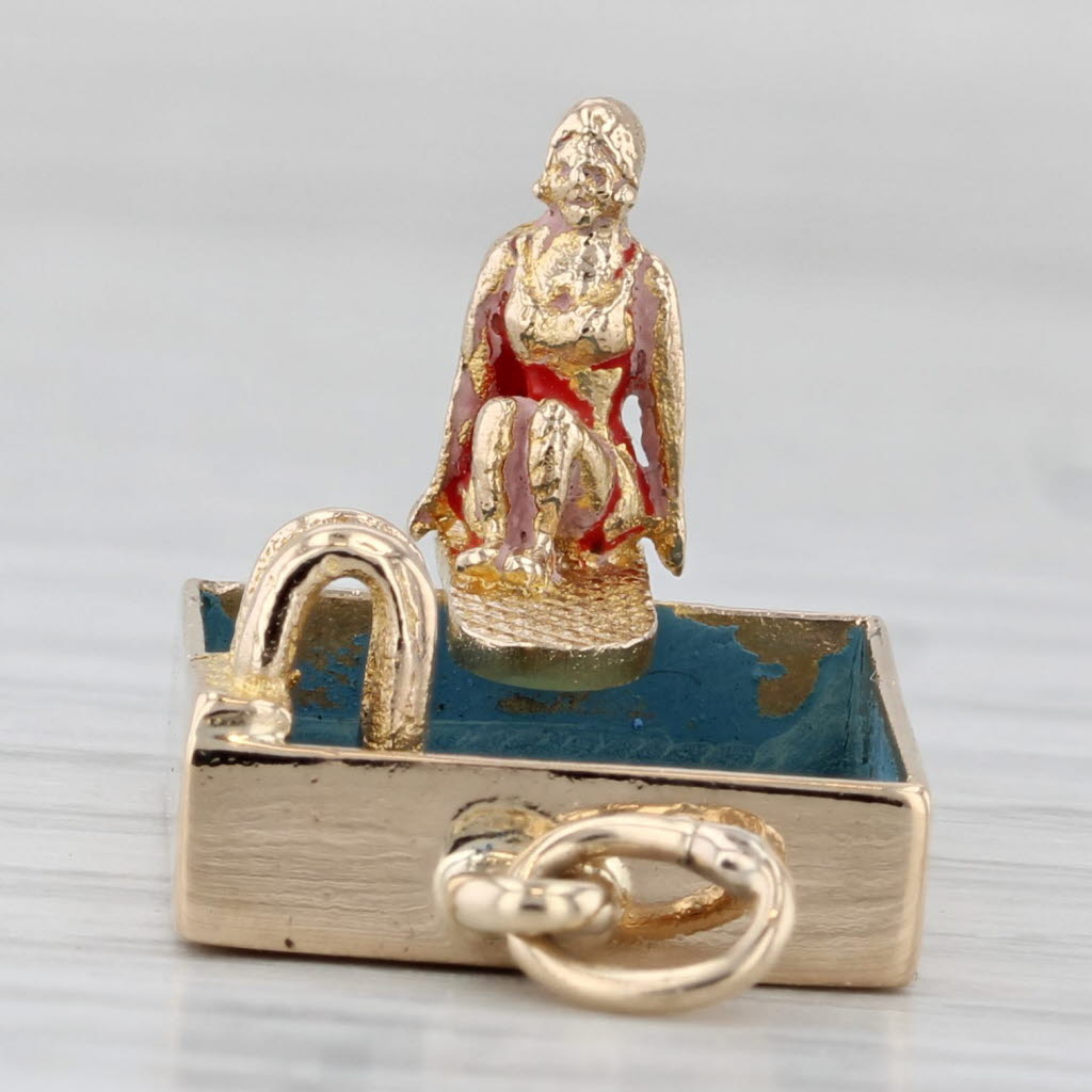 Gray Girl on Diving Board at Pool Charm 14k Yellow Gold Figural Vintage