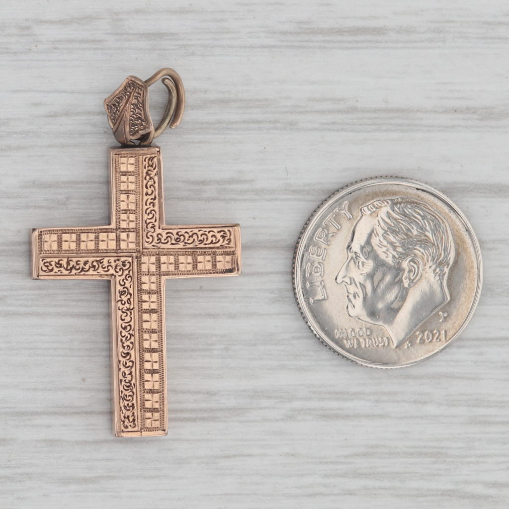 Gray Victorian Antique Ornate Cross Pendant Gold Filled Reversible