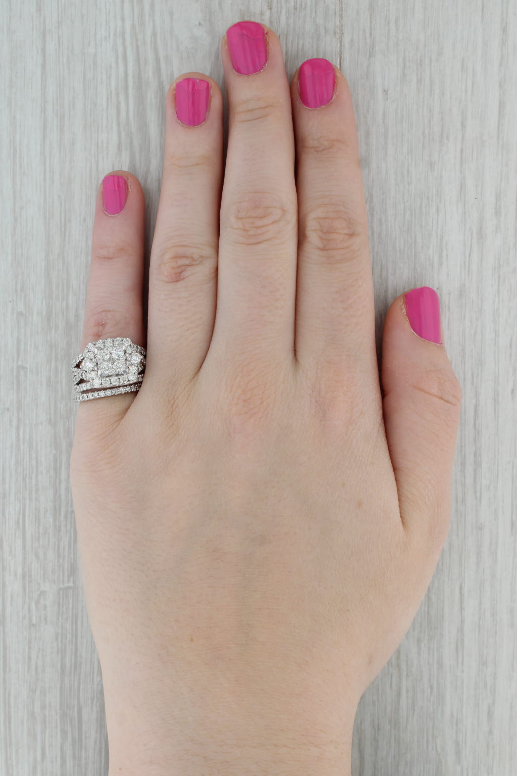 Dark Gray 2.52ctw Diamond Halo Engagement Ring Wedding Band Bridal Set 10k White Gold Sz 6