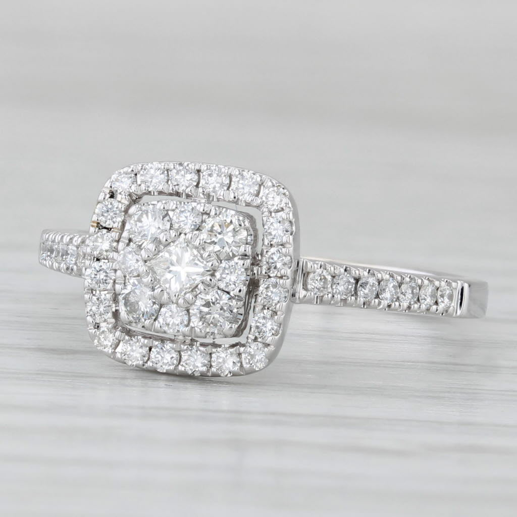 Light Gray 0.27ctw Diamond Cluster Halo Engagement Ring 14k White Gold Size 7