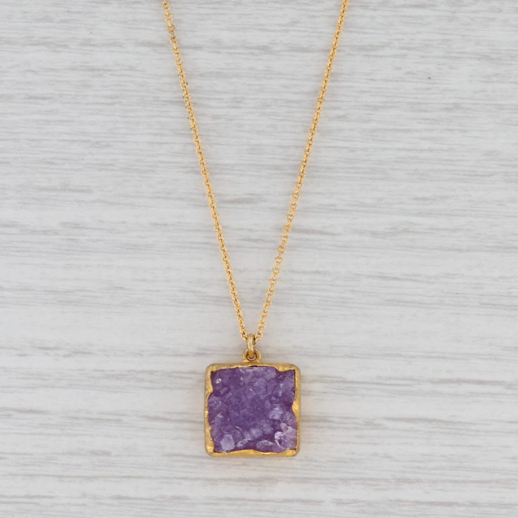 New Nina Wynn Amethyst Druzy Pendant Necklace Sterling Silver 15-17"