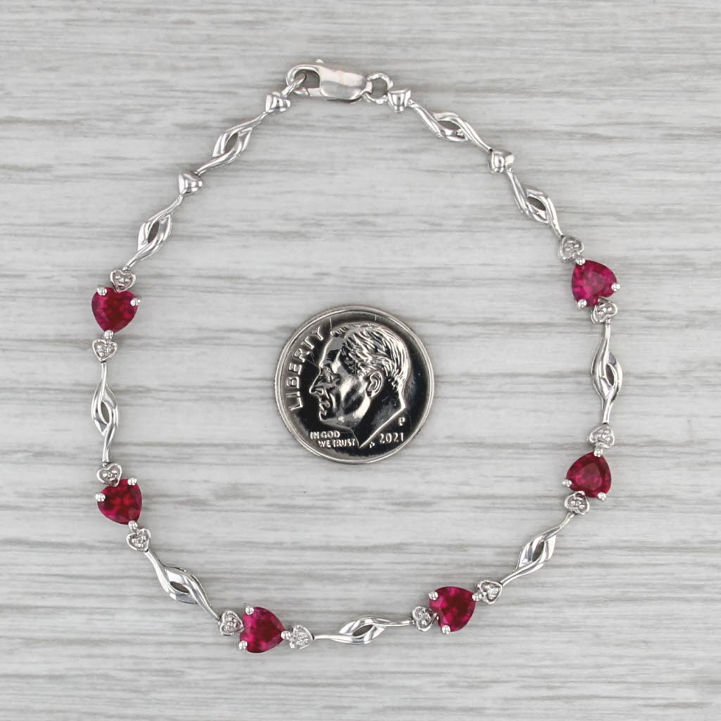 3.90ctw Lab Created Ruby Heart Diamond Tennis Bracelet Sterling Silver 7" 5.4mm
