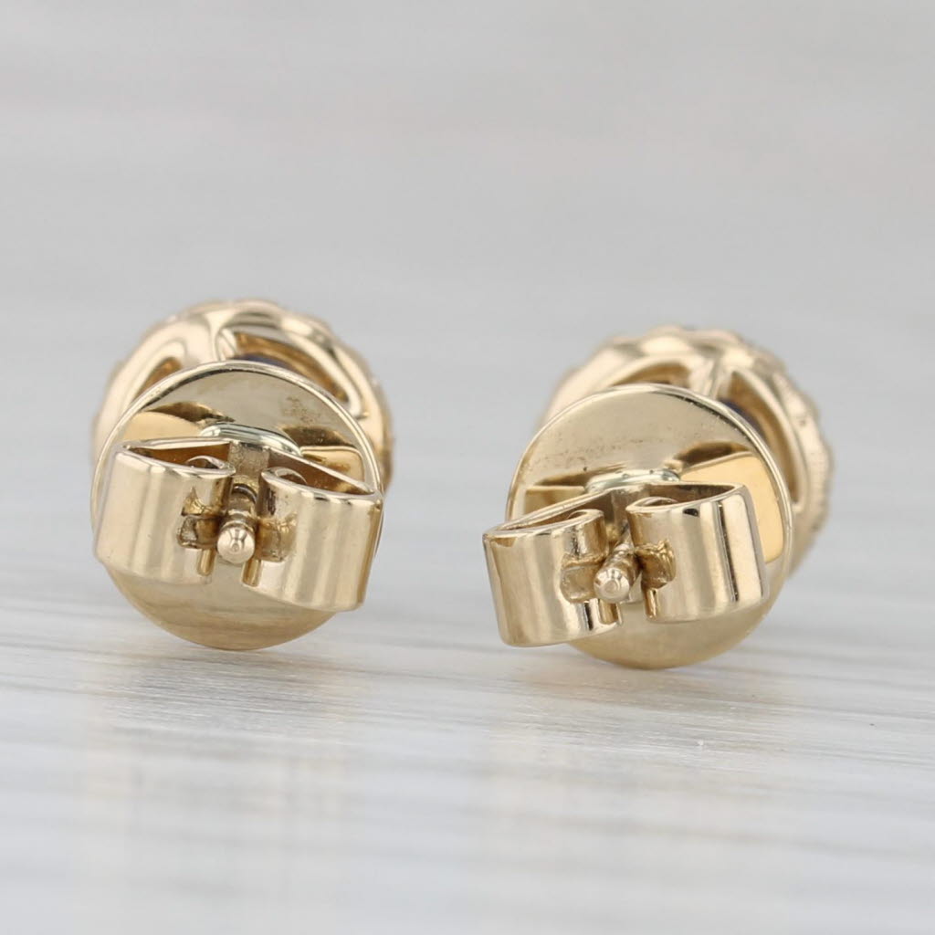 Gray 1.30ctw Blue Sapphire Diamond Halo Stud Earrings 14k Yellow Gold Screw Back