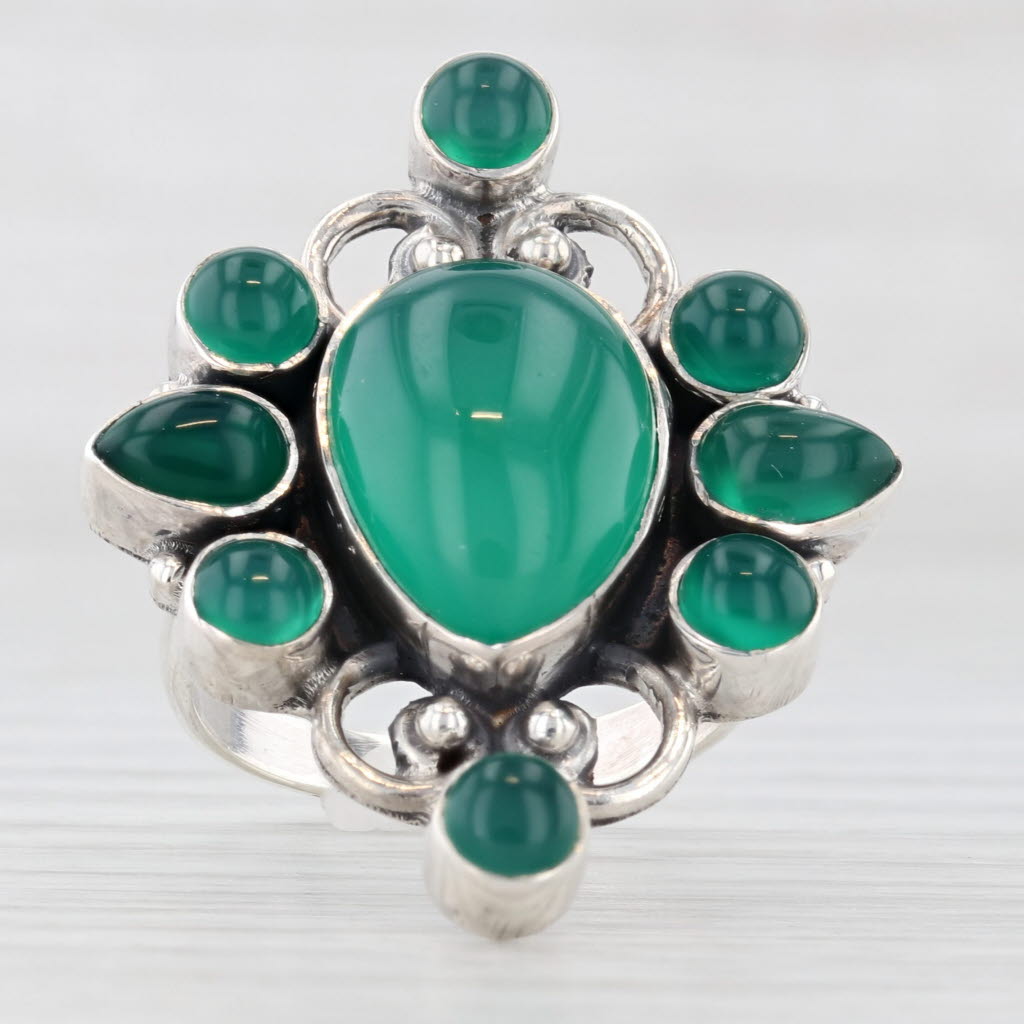 Sea Green Green Chalcedony Cocktail Ring Sterling Silver Size 6.25 Pear Cluster
