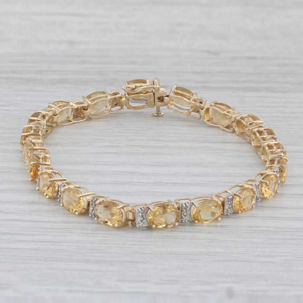 Gray 14.02ctw Citrine Diamond Tennis Bracelet 14k Yellow Gold 7.5" 5mm