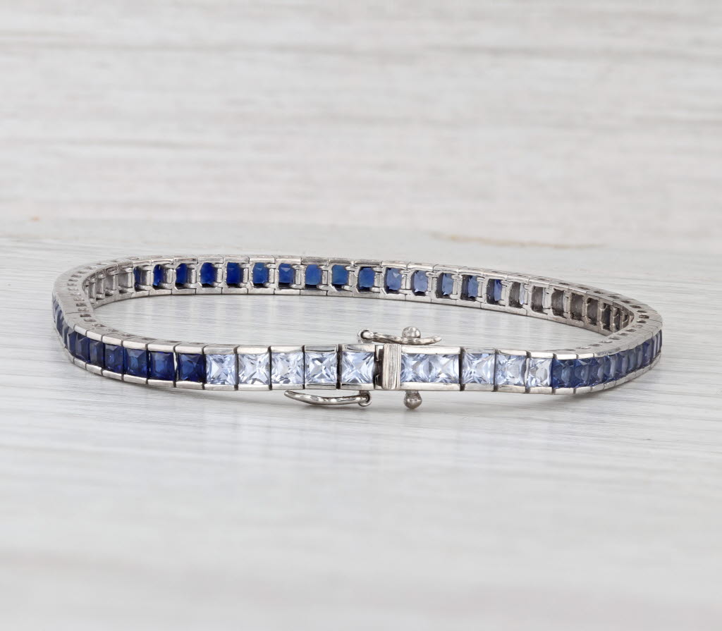 11.50ctw Lab Created Blue Sapphire Tennis Bracelet 10k White Gold 7.25" 4mm