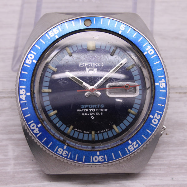 Vintage 1968 Seiko 5 Sports 25j 6106-8120 39mm Steel Automatic Watch NEED TLC