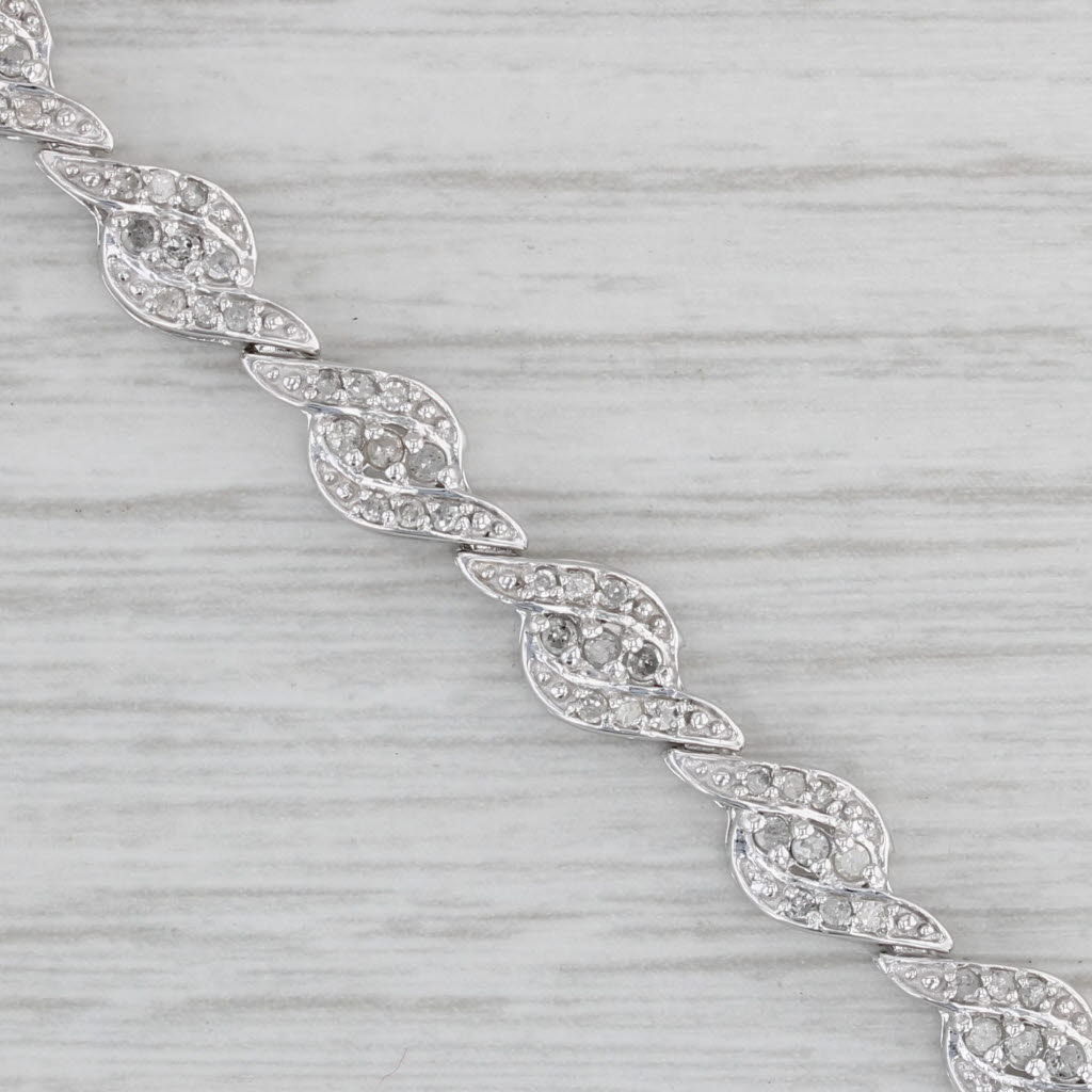 Gray 1ctw Diamond Scalloped Bracelet 10k White Gold 7" 5.6mm