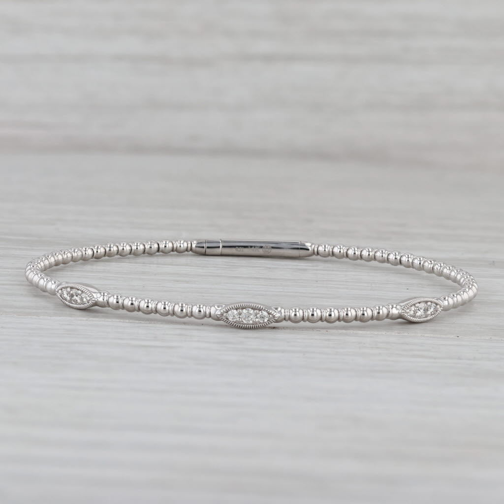 Gray New 0.21ctw Diamond Bead Flexible Bangle Bracelet 14k White Gold 6.75"