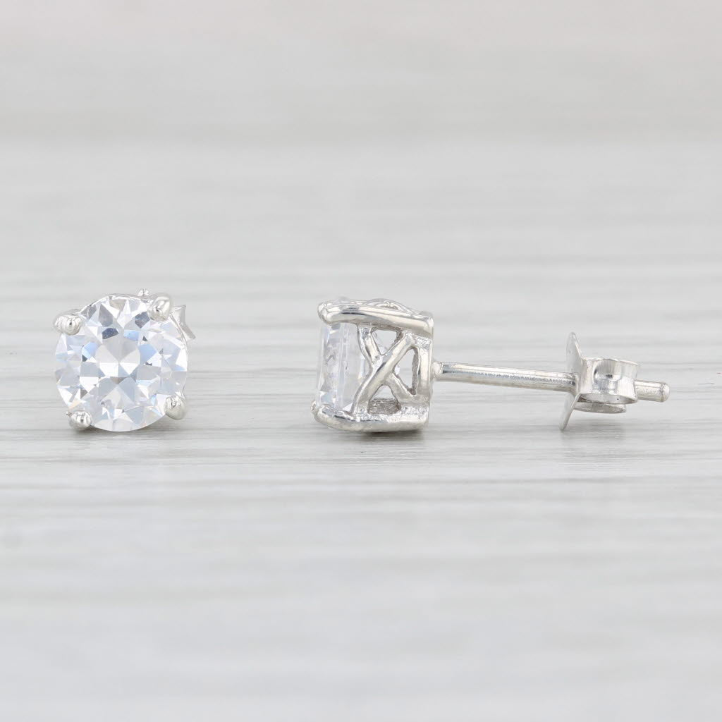 Light Gray 1.52ctw Cubic Zirconia Stud Earrings Sterling Silver Round Solitaire Studs