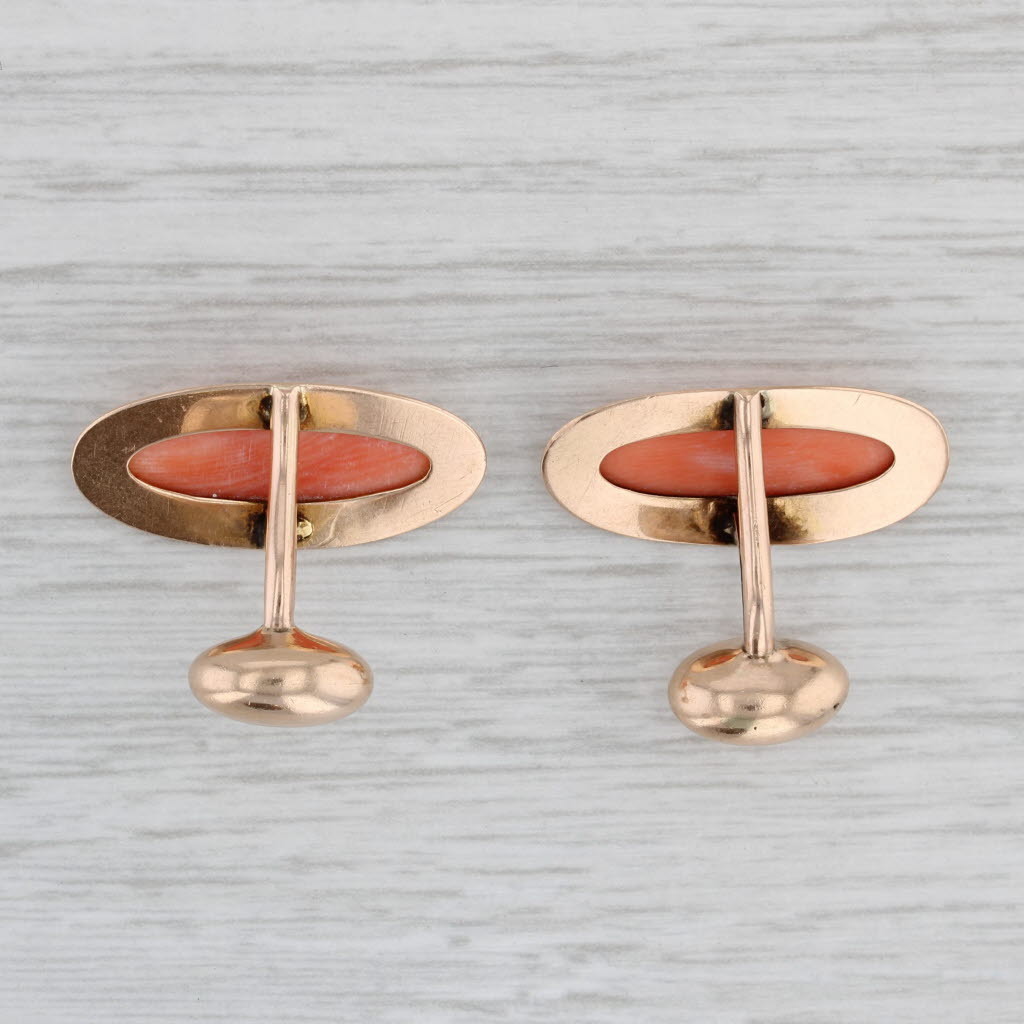 Gray Antique Coral Cufflinks 10k Yellow Gold Oval Cabochon