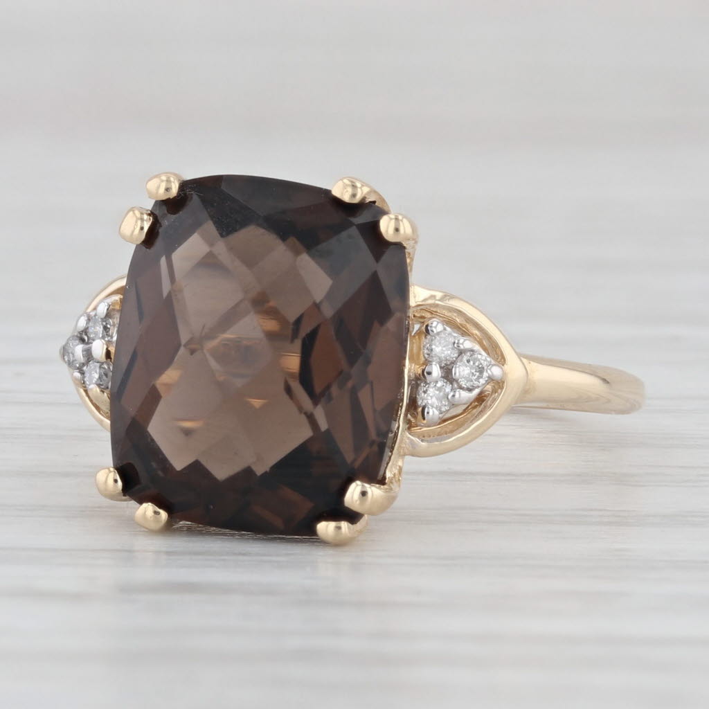 Light Gray 4.80ctw Smoky Quartz Diamond Ring 10k Yellow Gold Size 7.5