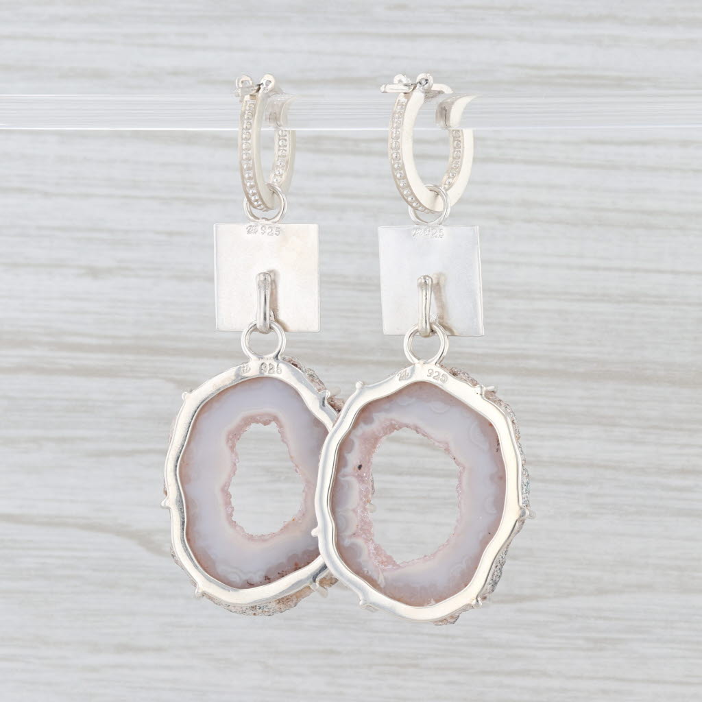 New Nina Wynn Hoop Charm Drops Earrings Sterling Silver Geode Slice Statement