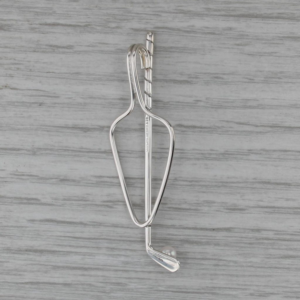 Tiffany & Co Golf Club Tie Bar Sterling Silver Cultured Pearl Box & Pouch