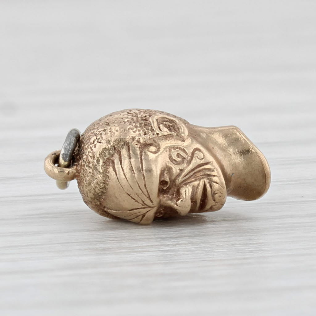 Light Gray Vintage Maori Tribal Head Charm 9k Yellow Gold 3D Pendant Souvenir