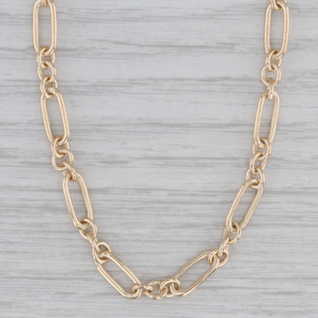 Gray Oval & Round Links Cable Chain Necklace 14k Yellow Gold Long 26.25" 4.5mm