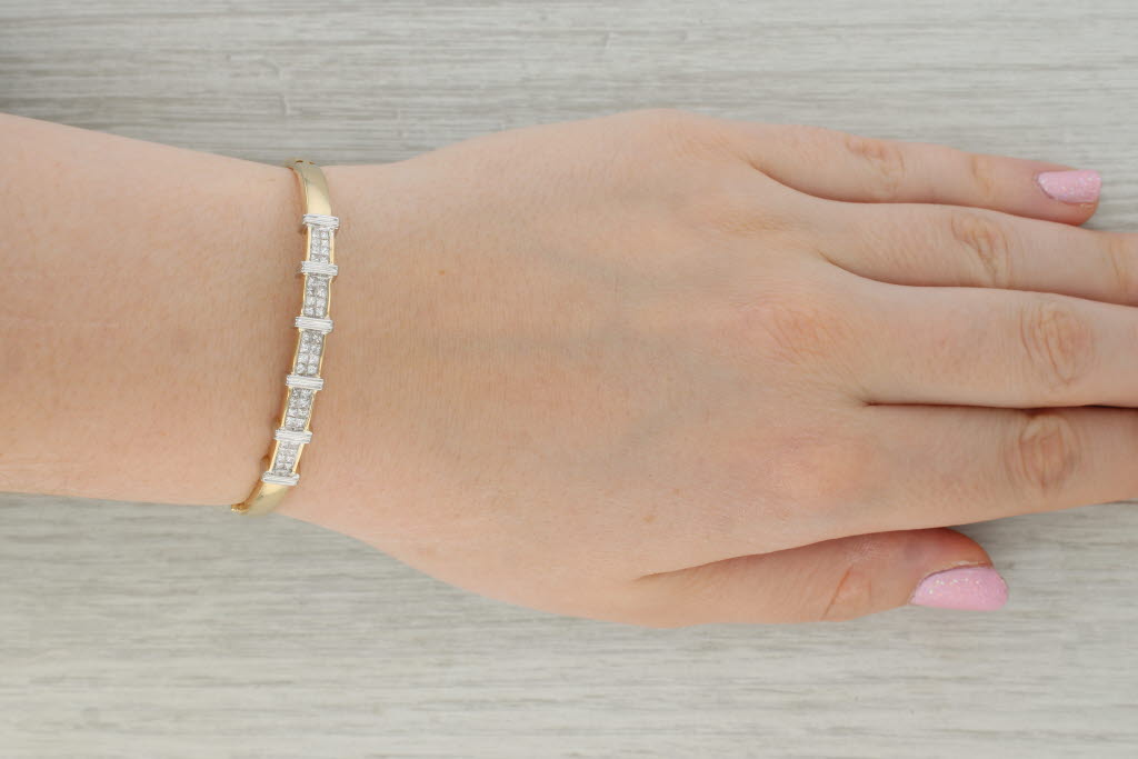 Dark Gray 1.65ctw Diamond Bangle Bracelet 14k Yellow White Gold 6.5"