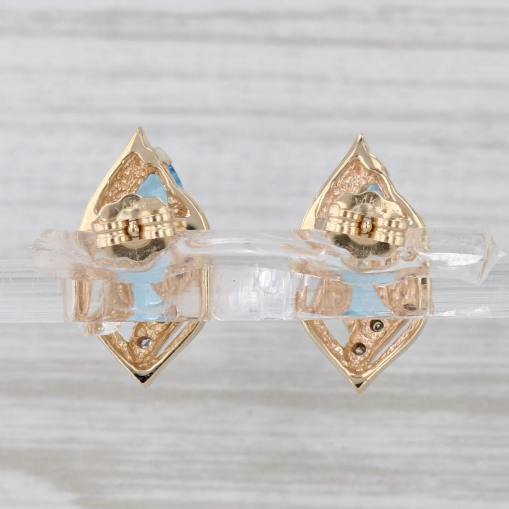 2.54ctw Marquise Blue Topaz Diamond Stud Earrings 14k Yellow Gold Studs