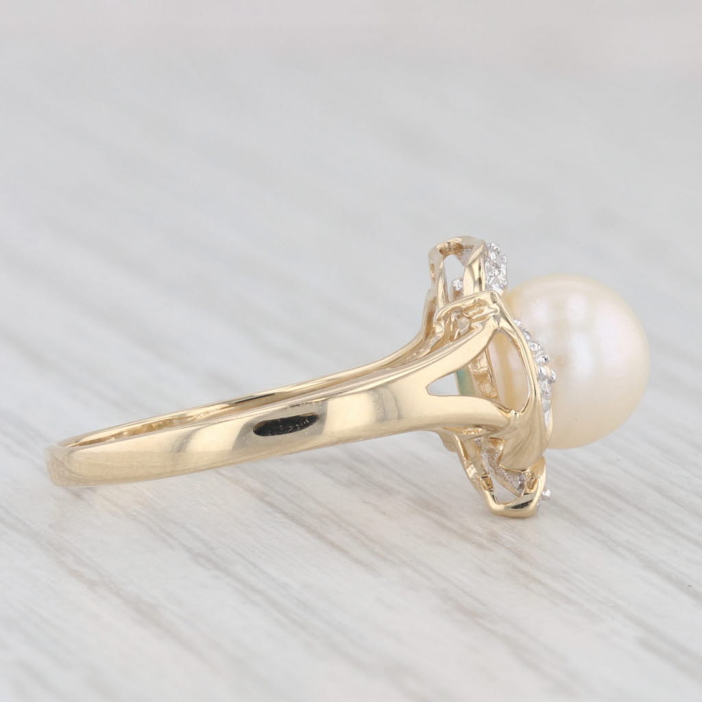 Light Gray Cultured Pearl Diamond Ring 14k Yellow Gold Size 6.75