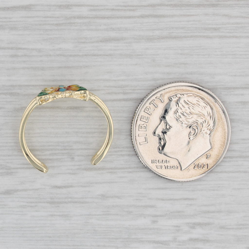 Gray Colorful Enamel Butterfly Toe Ring 14k Yellow Gold Adjustable Size