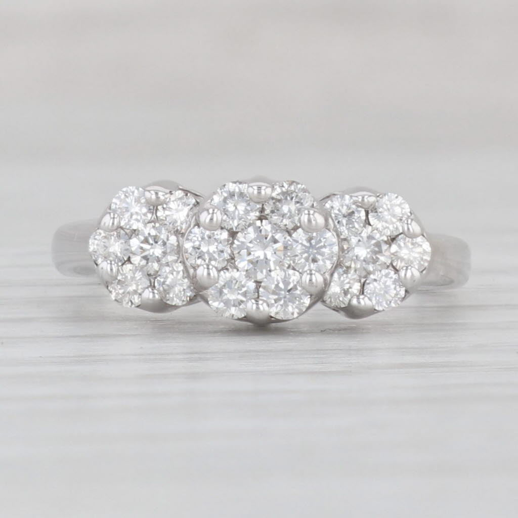 Light Gray 0.50ctw Diamond Flower Clusters Ring 14k White Gold Size 6