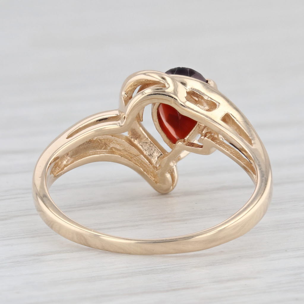 Light Gray 1.00ct Garnet Pear Solitaire Bypass 14K Yellow Gold Ring Sz 6.5 Diamond Accents