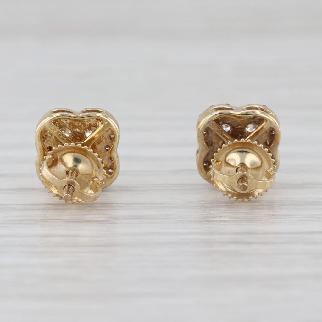 0.53ctw Diamond Cluster Stud Earrings 10k Yellow Gold Screw Back Studs