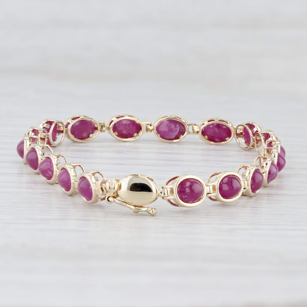 Light Gray Ruby Oval Cabochon Tennis Bracelet 14k Yellow Gold 6.75" 5.2mm