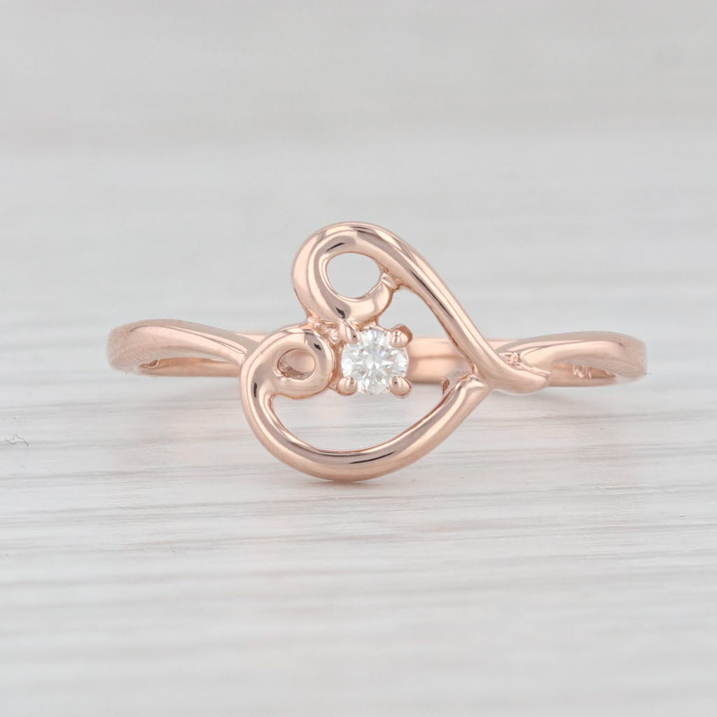 Light Gray Diamond Open Heart Ring 10k Rose Gold Size 7