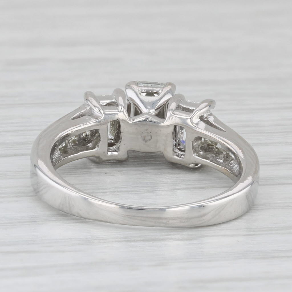 Light Gray 1.24ctw 3-Stone Emerald Cut Engagement Ring 14k White Gold Size 6.25