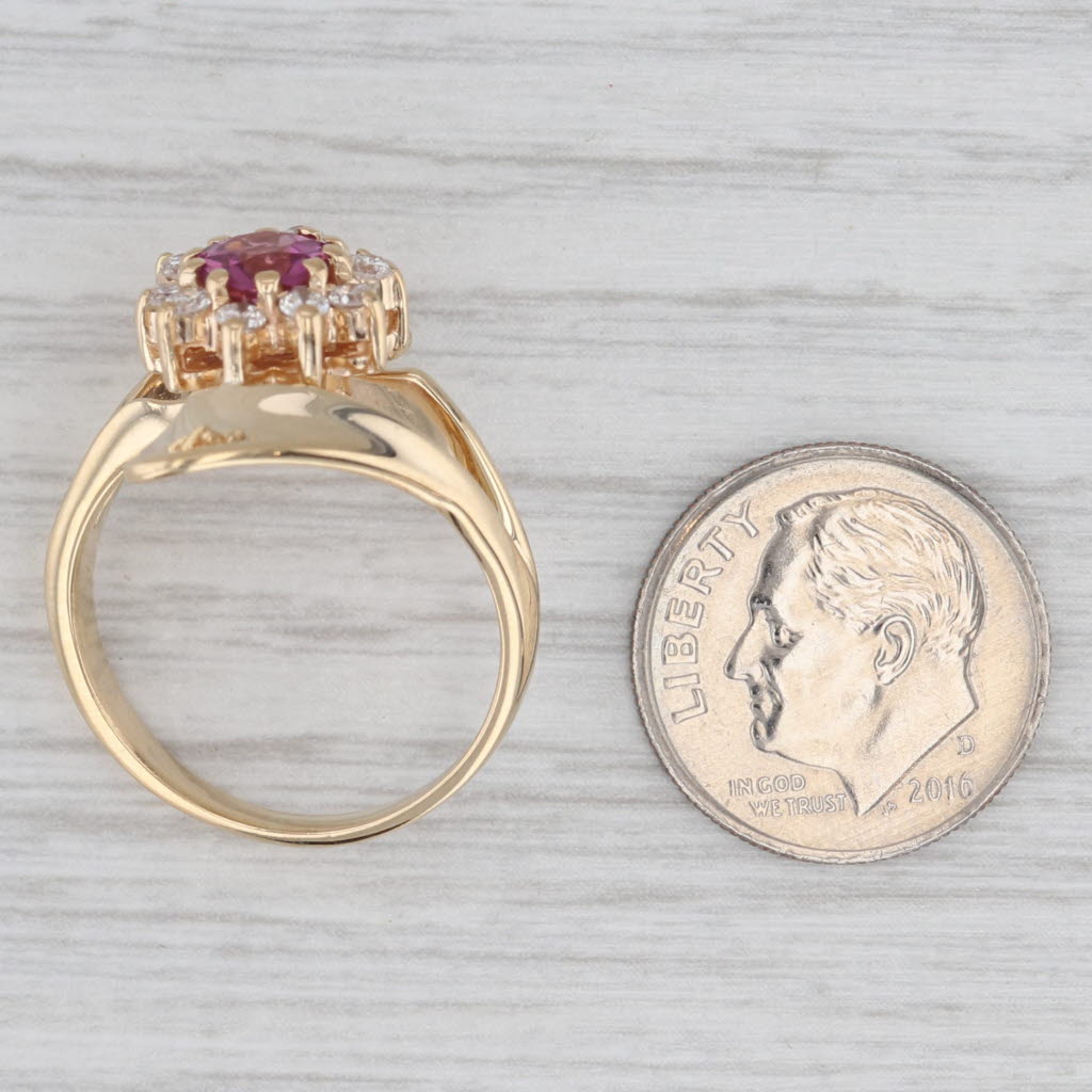 Light Gray 1.13ctw Rhodolite Garnet Diamond Halo Bypass Ring 14k Yellow Gold Size 8