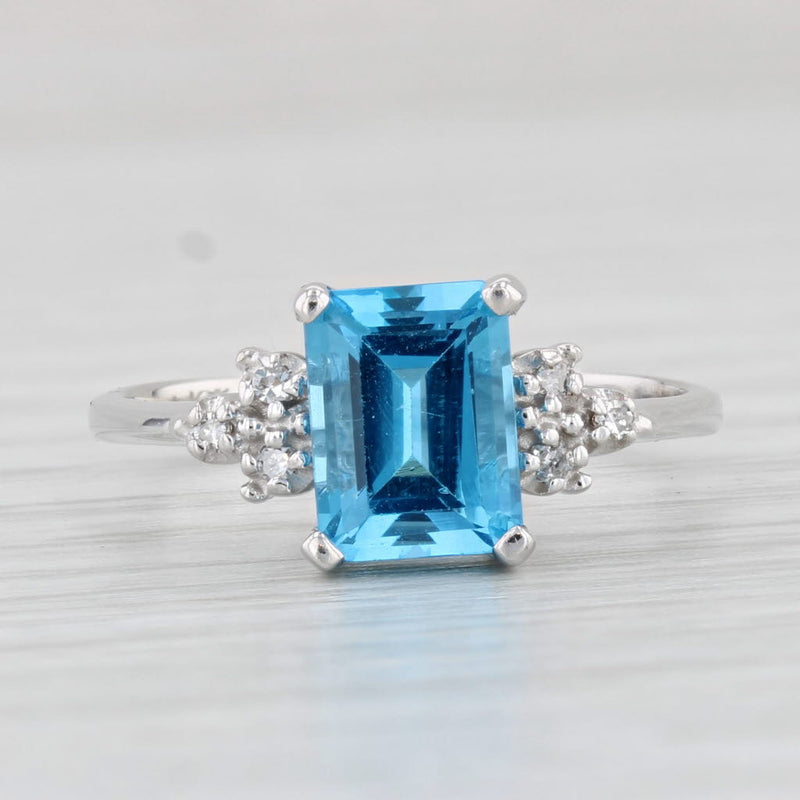 Light Gray 2.08ctw Emerald Cut Blue Topaz Diamond Ring 10k White Gold Size 7