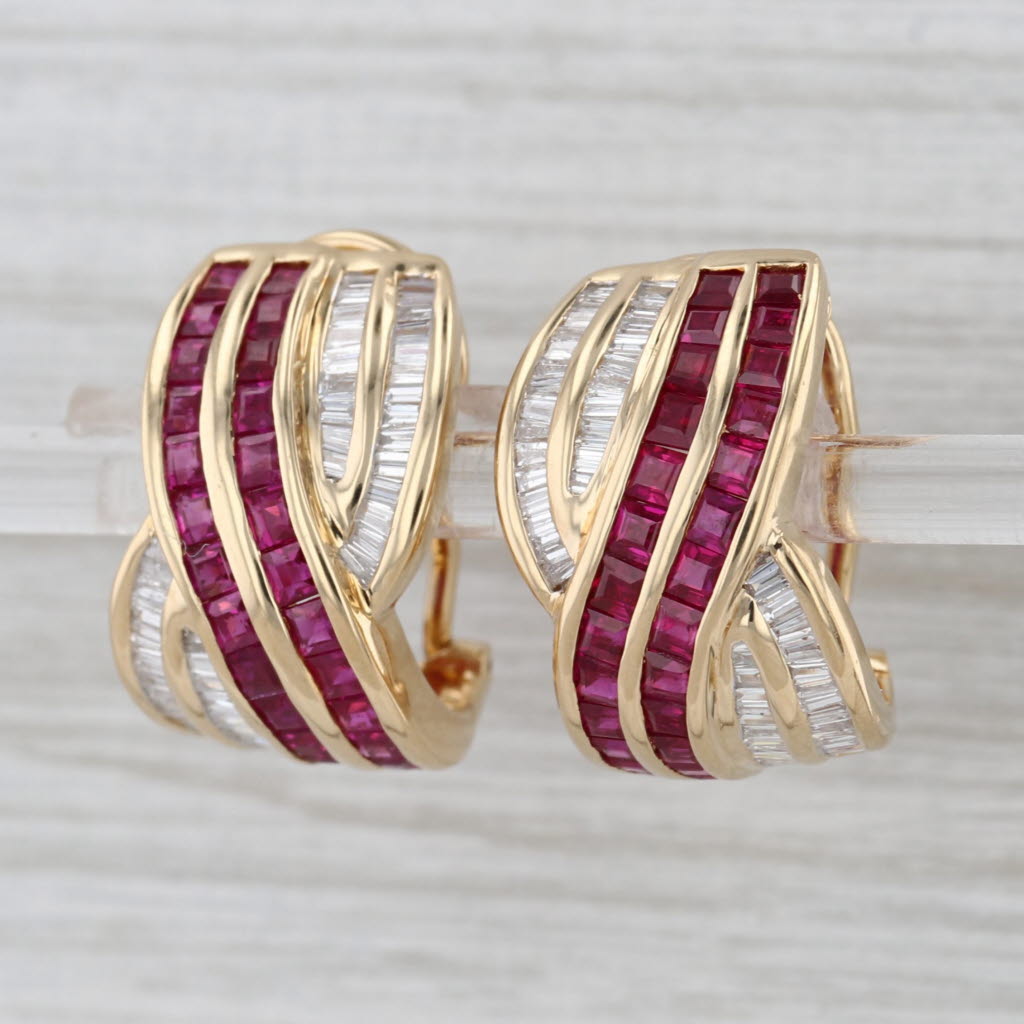 Le Vian 3.80ctw Ruby Diamond Earrings 18k Yellow Gold Omega Backs Clip On Drops