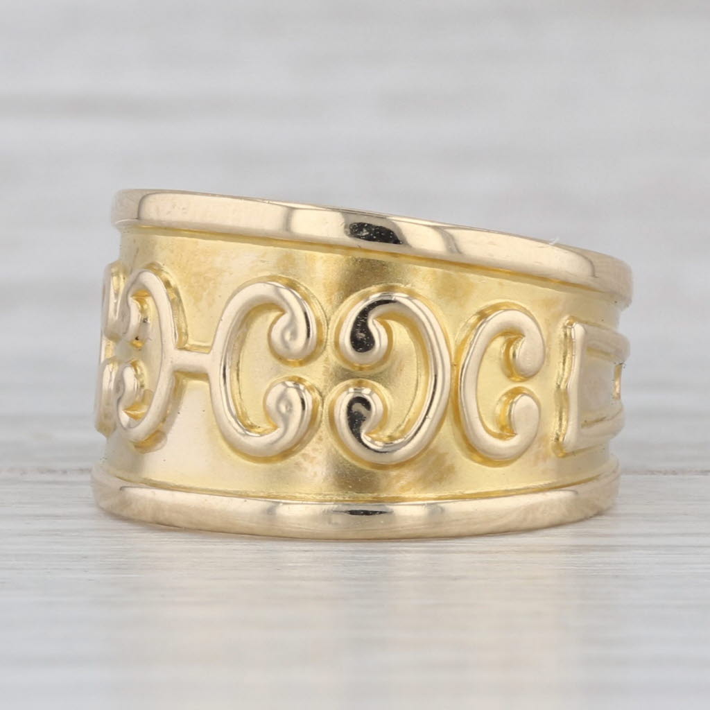 Vintage Patterned Tapering Band Ring 14k Yellow Gold Made in France