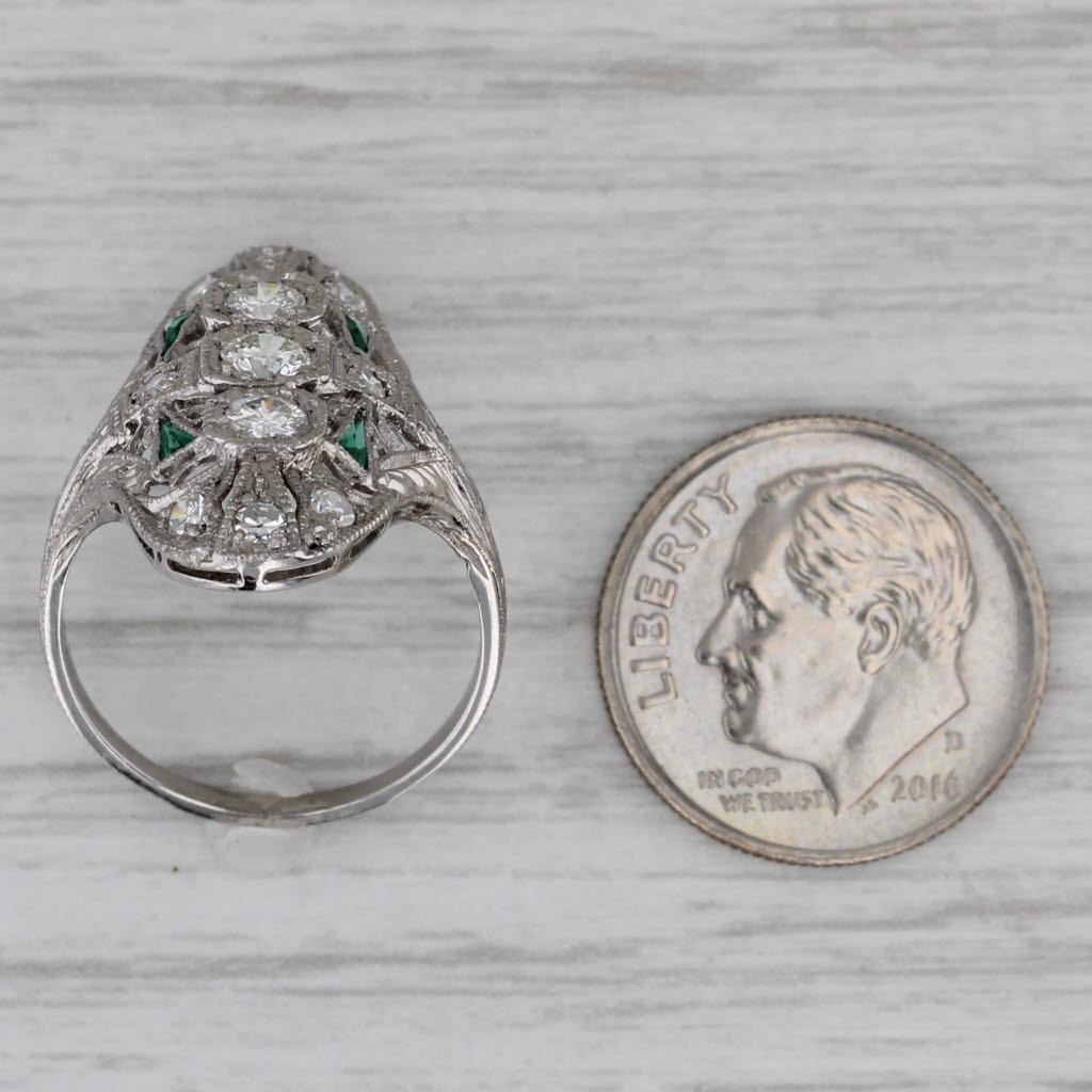 Gray Art Deco 0.40ctw Diamond Lab Created Emerald Ring Platinum Filigree Size 6