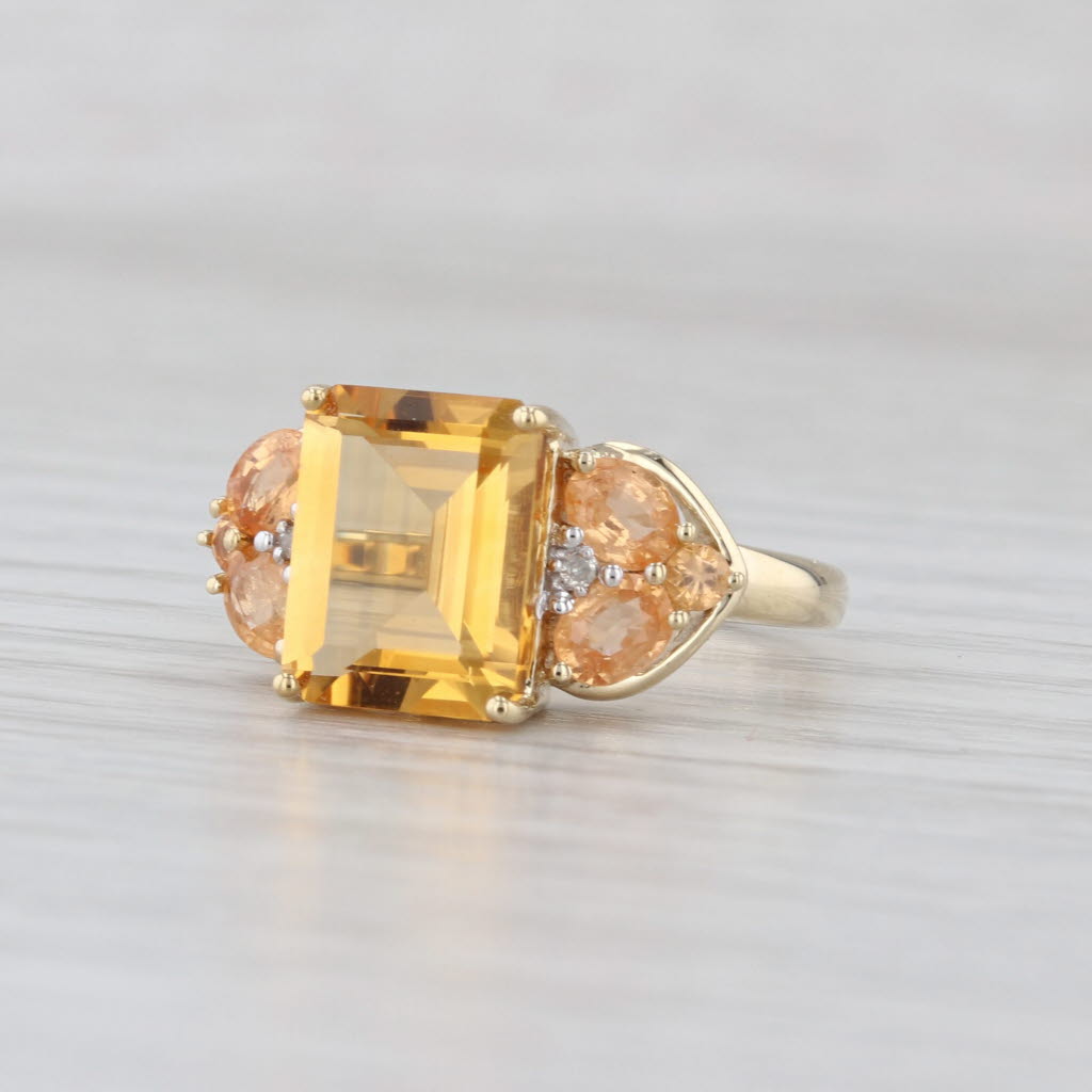 3.55ctw Orange Garnet Citrine Diamond Ring 10k Yellow Gold Size 6
