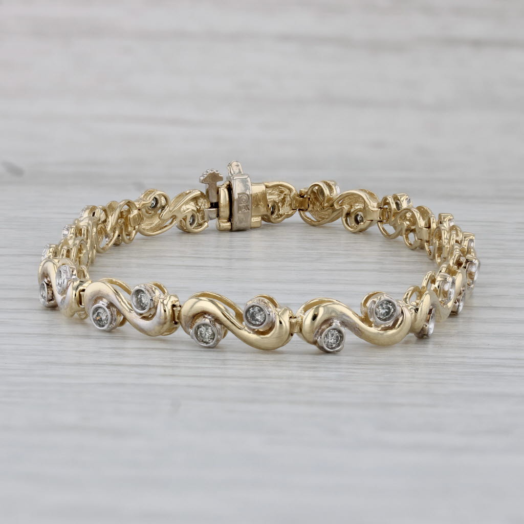 Gray 0.75ctw Diamond Swirl Bracelet 14k Yellow Gold 6.75" 5.4mm